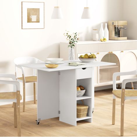 Mesa de comedor abatible 114.5x70x75 cm blanca en tablero aglomerado con almacenaje y plegable (1/5)