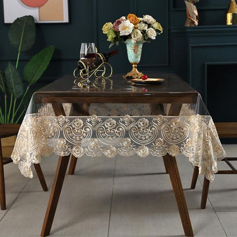Nappe lavable avec bordure en dentelle, imperméable, 150x300 cm, Khaki