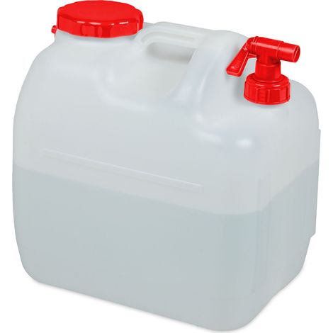 Relaxdays Water Canister with Faucet, Wide Neck Screw Cap, Camping jug, Festivals, 23L, BPA-Free, White-Red