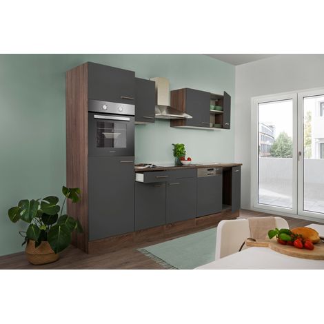 Cuisine Kitchenette bloc cuisine intégrée Chêne York Gris Oliver 280 cm Respekta