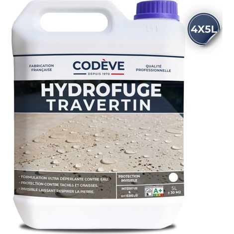 Codève Bois – Hydrofuge Travertin 20 L – Protection contre les taches pour intérieur et extérieur – Forte mouillabilité pour surfaces saines