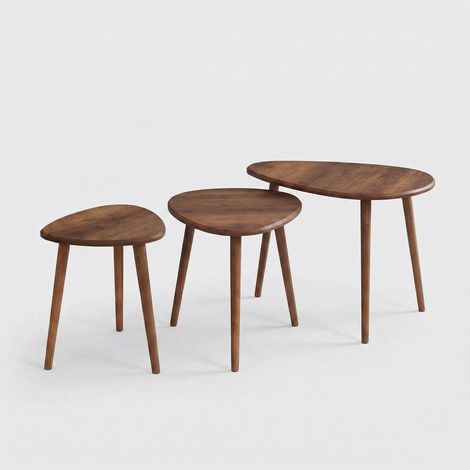 Wohnzimmertisch-Set aus MDF mit Holzbeinen Alvin - Walnuss (1/3)