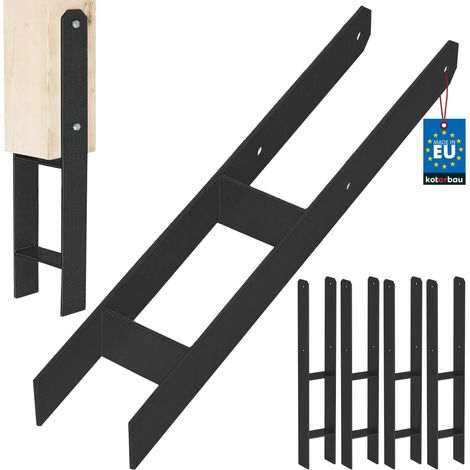 KOTARBAU® Kotarbau® Support de Poteau À Sceller - Support Poteau Bois en H 100x600 mm Lot de 4 - Pied de Poteau - Ancre Poteau Bois - Ancrage Poteau - Platine Poteau Bois - Acier Thermolaqué - Noir