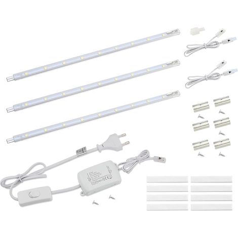 Lampe LED pour montage sous plan avec interrupteur 5W 400LM 6000K Barre lumineuse de cuisine Eclairage de vitrine avec 3x26cm Stripes pour cuisine placard Extensible par système d'enfichage (1/5)