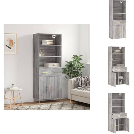 Buffet haut Sonoma gris 69,5x34x180 cm Bois d'ingénierie - Buffet Design Moderne - Meuble Rangement - Armoire Cuisine - Commode Salon - Étagère Murale (1/5)