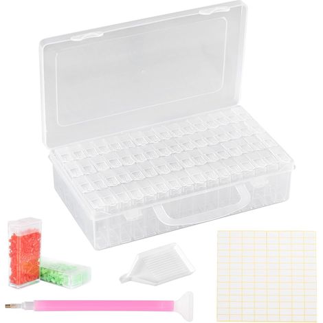 Cajas de almacenamiento para pintura de diamantes de 64 piezas con 112 etiquetas, para cuentas y accesorios de bricolaje. (1/5)