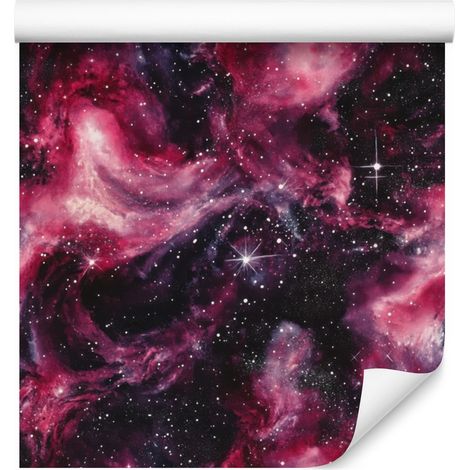 Papel pintado de galaxia en acuarela, color burdeos y morado, 50x1000 cm. (1/5)
