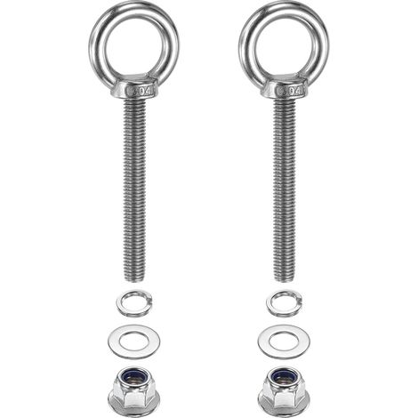 Piton à œil M10 x 80mm avec épaulement, 2 pièces en acier inoxydable 304, anneau de levage fileté avec écrous freins à bride, rondelles Grower et plates, sangles, (1/5)