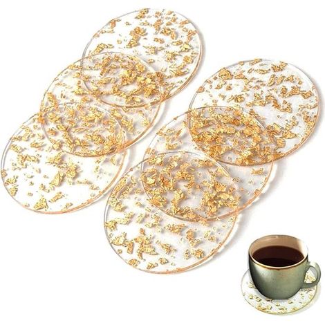 Set di 6 sottobicchieri rotondi decorati in oro, riutilizzabili e resistenti al calore, lussuosi sottobicchieri per bevande calde e fredde. (1/5)
