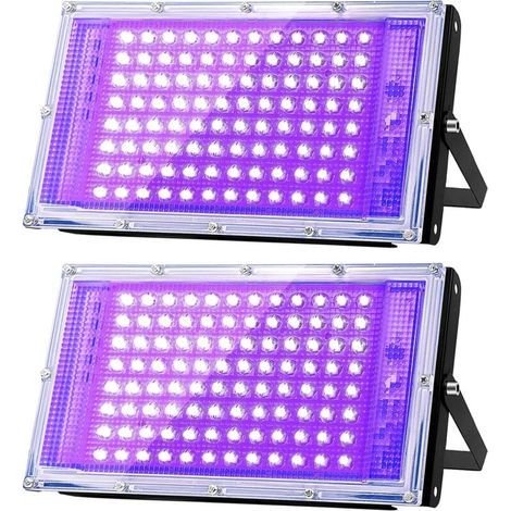 Projecteur lumière noire 100W, Luminaire UV Puissant, 395 nm, Etanche IP66, peut être utilisé pour les Soirées à la Lumière Noire, les Affiches Fluorescentes (deux paquets) (1/5)
