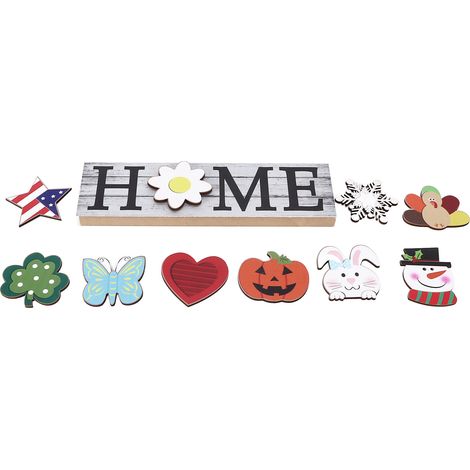 Rustikales Holzschild für Zuhause, Set mit 10 austauschbaren Dekorationsteilen für Weihnachten, Partybuchstaben, Basteldekoration. (1/5)