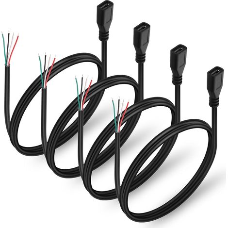 4 pièces Micro USB mâle 4 broches fil nu câble d'alimentation USB câble de données bricolage câble queue de cochon pour équipement USB installé ou remplacement réparation câble bricolage (1/5)