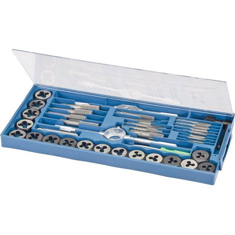 Silverline – Coffret tarauds et filières 3-12 mm – 15 pièces avec 2 tourne-à-gauche en T – Pour filetage précis et ajustement optimal (1/2)