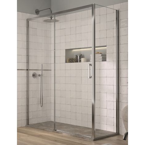 Mampara de Ducha Angular- 2 Hojas Fijas y 1 Puerta Corredera- Cristal de Seguridad de 6mm - Modelo Yoko Q3 (116,5 - 120,5 x 70 cm) (1/2)
