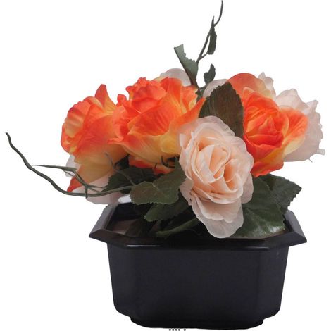 Bac carré fleurs artificielles Rose et lierre Orange pour la Toussaint - couleur: Orange
