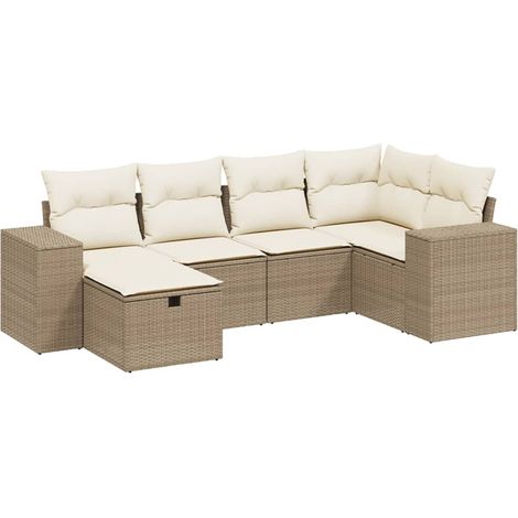 Set Divano da Giardino 6 pz con Cuscini Beige in Polyrattan vidaXL (1/4)