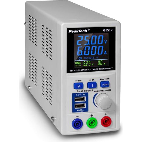 PeakTech P 6227 - DC switching power supply 0-60 V / 0-6 A with color LCD & 2 x USB (1/4)