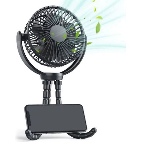 Ventilateur Pince - 5 Pouces - Batterie 5200 mAh - Trépied Flexible - 3 Vitesses - Rotation 360° - Pour Bureau Maison Extérieur - 1 Pièce (1/4)