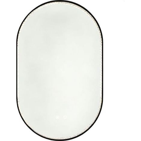 Ovaler LED-Badezimmerspiegel 50 x 80 cm, Antibeschlag, 3 Lichtfarben, dimmbar, Schwarz (1/3)