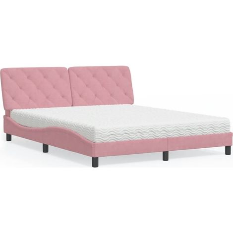 Lit avec matelas rose 160x200 cm velours (1/5)