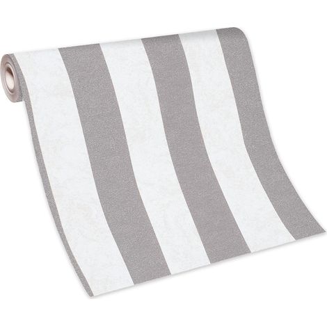 Papier peint gris & blanc à rayures chambre à coucher | Tapisserie à rayures grise & blanche | Papier peint intissé salon rayé (1/5)