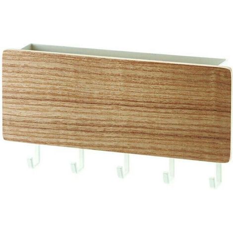 Key Holder - Bamboo Wood And Metal Wall Mounted Key Rack With 5 Hooks - For Living Room Office Refrigerator - 18.5 x 3 x 8.5 cm (1/5)