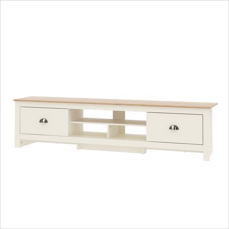 Meuble TV 2 tiroirs Galano Lexington - L 180 x I 35.3 x H 43.7cm, Pour salon - Couleur Beige (1/5)