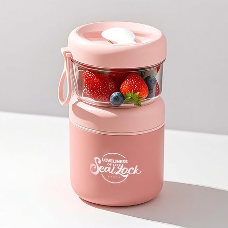 Contenitore per yogurt da asporto - 860 ml - Vasetto per muesli - Contenitore per porridge - Ciotola per zuppa - Portapranzo - A tenuta stagna - Isolato termicamente - Con cucchiaio - Lavabile in lava (1/5)