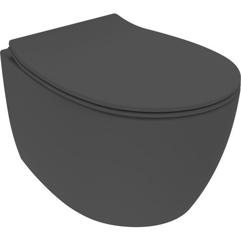 Vaso sospeso nero opaco con sedile e profondità di 51 cm con copri WC SoftClose Ercos Kite KITBCKTEKVASO0001