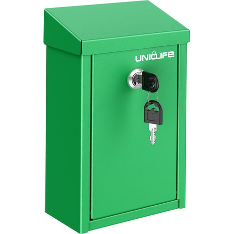 Boîte de dépôt de clés verte en métal avec serrure à clé pour l'extérieur, boîtes de collecte de dons, boîtes à suggestions sécurisées, boîte aux lettres murale avec fente supérieure (1/5)