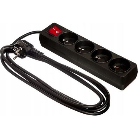 Rallonge - 4 Prises - 1,5 M - Avec Interrupteur - Noir - 3x1,0 Mm² - H05VV-F