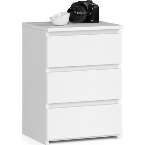 Mesita de noche AKORD CL3 Blanco 40 cm 3 cajones frente en color Blanco 40x35x57 cm
