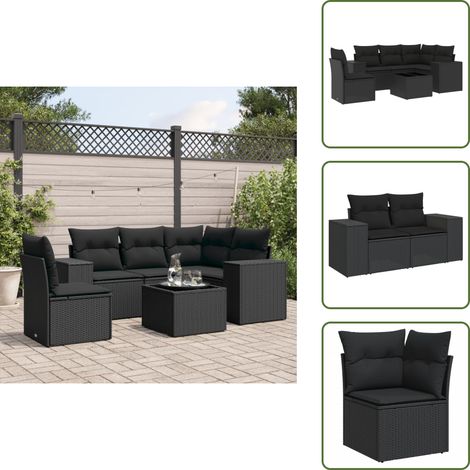 Salon de jardin 6 pcs avec coussins noir résine tressée - Ensemble Salon De Jardin - Meuble De Jardin - Jardin Design - Mobilier Exterieur - Chaise Lounge (1/5)