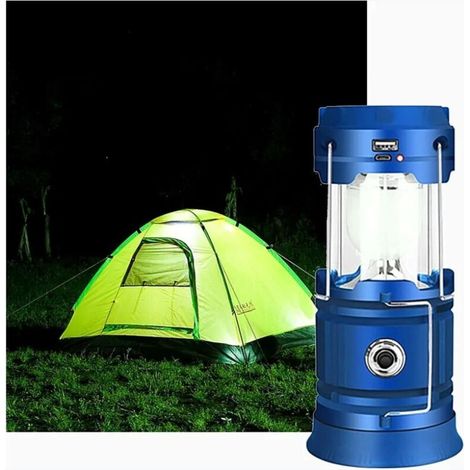 Lanterne LED rechargeable solaire/USB, lampe de camping puissante, lanterne de jardin portable avec 2 modes, lampe de poche 360° éclairage suspendu avec fonction étanche pour bivouac/urgence/garage (1/4)