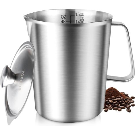 Gobelet Doseur En Acier Inoxydable, Verre Doseur En Métal, Pichet Doseur En Acier Avec Poignée, Acier Inoxydable 304 Avec Couvercle Pour La Maison, La Cuisine, Le Restaurant, 1500ml (1/5)