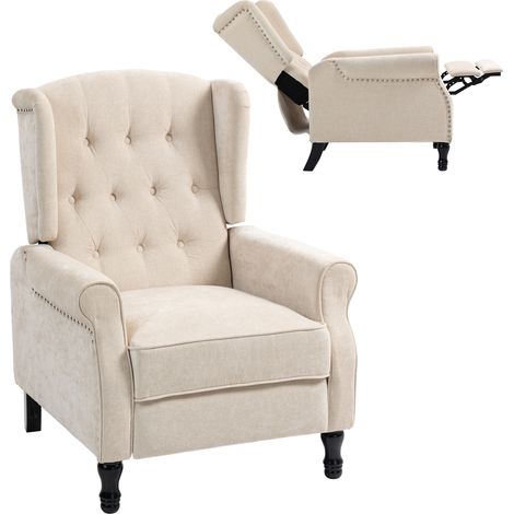 Beige Vintage Armchair with 150° Recline and Footrest for Ultimate Comfort in Any Space