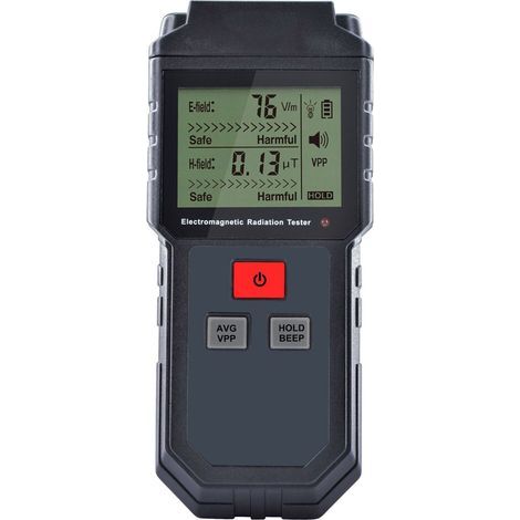 Détecteur de champs électromagnétiques (CEM) - Appareil portable numérique avec écran LCD rétroéclairé, pour la maison, le bureau et l'extérieur, avec alarme sonore et lumineuse - Argenté (1/4)