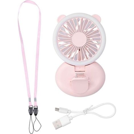 Mini ventilateur portatif à pince pliable USB à 3 vitesses avec sangle de suspension au couRose (1/4)