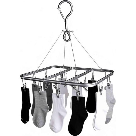 Etendoir Chaussette, étendoir à Linge de Camping, Séchoirs à Chaussettes avec 16 Pinces, Pince à Linge, Cintre pour Vêtements, sous-vêtements et Chaussettes,gris (1/5)