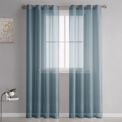 pieces Tibetan Blue Blue Sheer Curtains 100x250cm in Imitation Linen with Eyelets Window Sheer Curta (1/5)