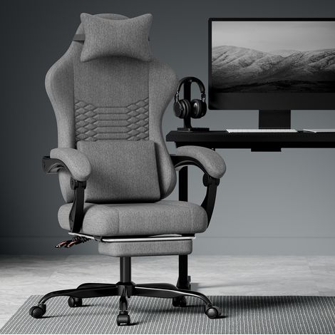 Ergonomischer Gaming Stuhl mit Fußstütze, Dunkelgrau OKMYHOME (1/4)