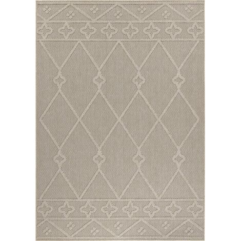 Tapis Salon Aspect Jute Boheme Relief Géométrique sobre et naturelle (Beige Naturel - 80x150cm) (1/5)