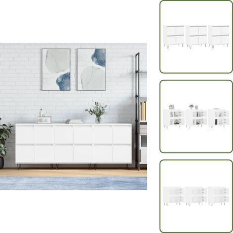 The Living Store Sideboards 3 Stk. Weiß Holzwerkstoff - Schreibtisch - Wohnzimmermöbel - Sideboard - Regal - Weißer Schrank
