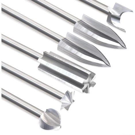 6-teilig Holzschnitz Bohrer Set 1/8" (3mm) Schaft HSS – Rotationswerkzeug Zubehör für Gravur, Fräsen, Schleifen & DIY Holzbearbeitung für Dremel & Multifunktionswerkzeuge (1/5)