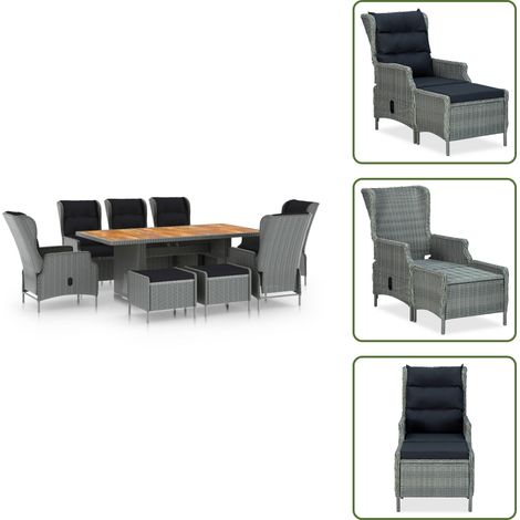 Rattan-Möbel - vidaXL 9-tlg. Garten-Essgruppe mit Auflagen Poly Rattan Hellgrau - Auflagen