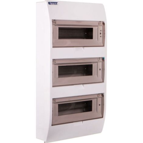 Modularer Verteilerkasten 3x12 Aufputz IP40 mit Rauchschutzklappe und Klemmen S-36+Glas+N+PE 800602 ENE-00355