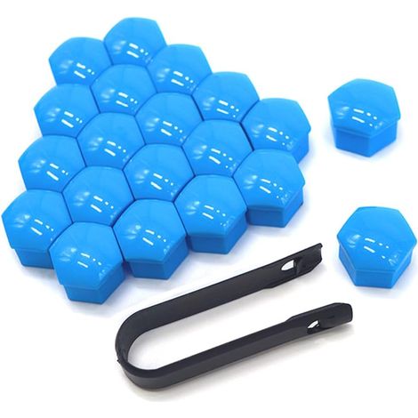 20 Pièces 21 mm Voiture Roue Cache-Écrous, Bouchon à Vis de Moyeu de Voiture Universel, Cache-Écrou de Pneu Hexagonal avec Outil de Retrait (Bleu) (1/5)