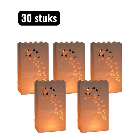 Lot de 30 sachets décoratifs motif papillon, sachets blancs pour bougies et éclairage d’ambiance, accessoires de décoration pour mariage, fête et Saint Valentin, décoration intérieure et extérieure (1/5)