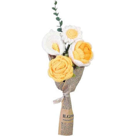 Fleur tricotée au crochet faite main en laine multicolore 39 cm, bouquet de fleurs artificielles, cadeau et décoration intérieure-Yellow