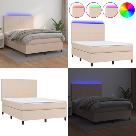 Boxspringbett mit Matratze & LED Cappuccino-Braun 140x200cm - Boxspringbett - Bettenrahmen - Lederbettwäsche - Luxusbett - Doppelbett - Home & Living (1/5)
